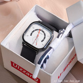 Vyriškas laikrodis su kvadratiniu ciferblatu ir odiniu dirželiu