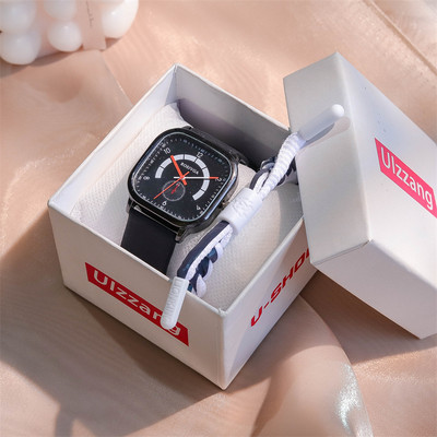 Vyriškas laikrodis su kvadratiniu ciferblatu ir odiniu dirželiu