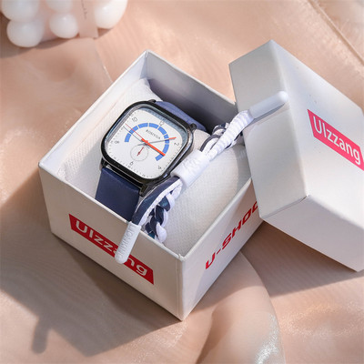 Vyriškas laikrodis su kvadratiniu ciferblatu ir odiniu dirželiu