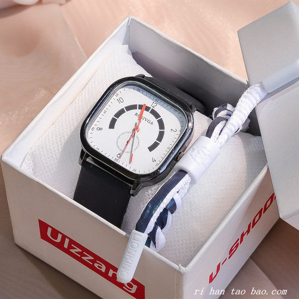 Vyriškas laikrodis su kvadratiniu ciferblatu ir odiniu dirželiu