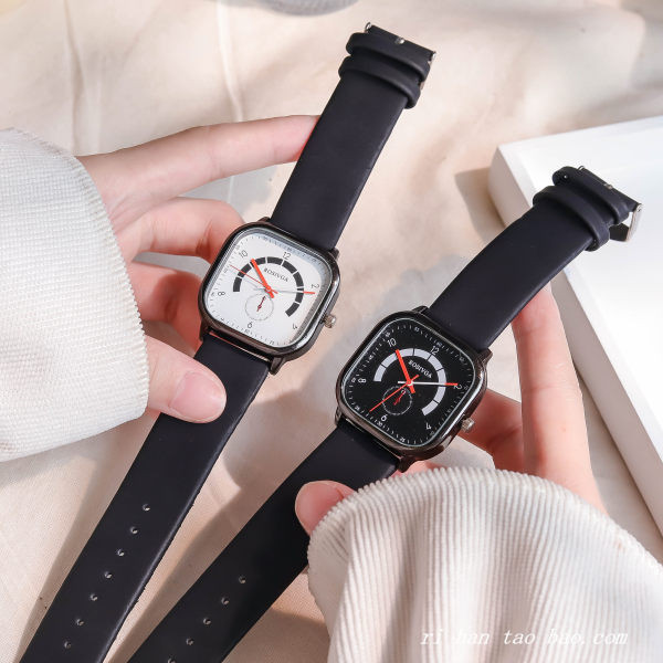 Vyriškas laikrodis su kvadratiniu ciferblatu ir odiniu dirželiu