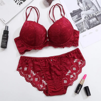 Set de sutien de lenjerie intima sexy pentru femei Push Up Lenceria Mujer Femme Lenjerie cu sârmă Sutien pentru fete Sutiene și chiloți Feminina Dantela