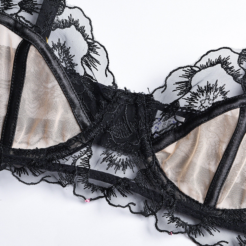 Yimunancy 3-dijelni čipkasti grudnjak s vezom Ženski patchwork prozirni cvjetni grudnjak + gaćice Set ženskog seksi donjeg rublja