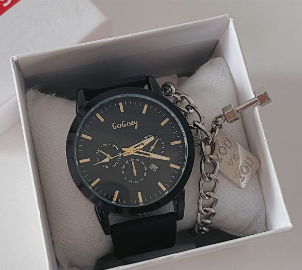 Vyriškas laisvalaikio laikrodis iš eko odos su metaliniu elementu