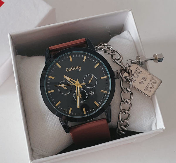 Vyriškas laisvalaikio laikrodis iš eko odos su metaliniu elementu