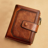 Vintage meeste nahast rahakott RFID-d blokeeriv kolmepoolne lühike, multifunktsionaalne rahaklamber, suure mahutavusega tõmblukuga rahakott