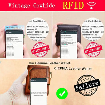 Vintage ανδρικό πορτοφόλι από RFID Blocking Trifold short multi-function Money clip Πορτοφόλι κέρματος με φερμουάρ μεγάλης χωρητικότητας