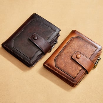 Vintage ανδρικό πορτοφόλι από RFID Blocking Trifold short multi-function Money clip Πορτοφόλι κέρματος με φερμουάρ μεγάλης χωρητικότητας