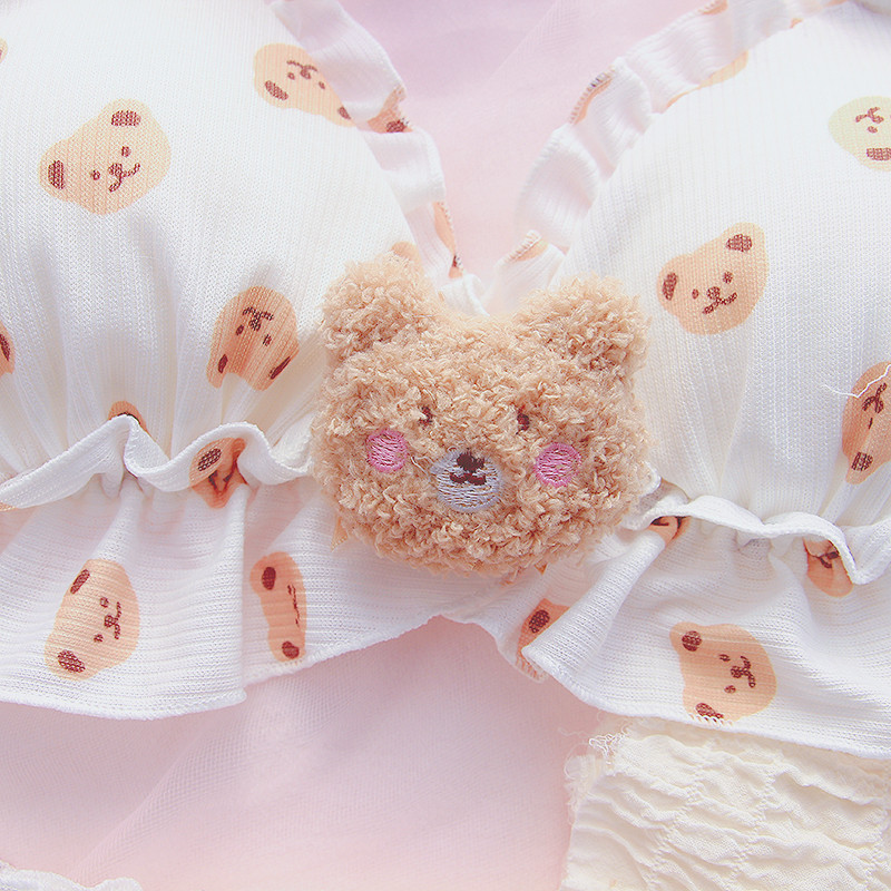 Little Bear rinnahoidja ja aluspükste komplekt Kawaii Lolita Push Up rinnahoidja, polsterdatud multikas Jaapani tüdrukule Pehme armas aluspesu õhuke rinnahoidja bralette komplekt