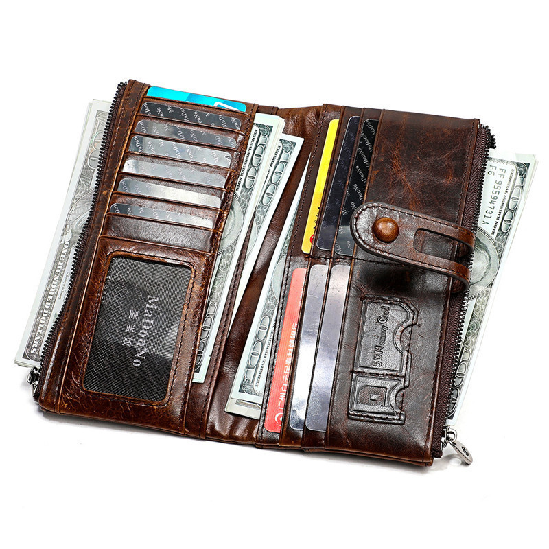 Meeste rahakotid, pika tõmblukuga, nahast meeste kotid mobiiltelefoni hoidjaga Kvaliteetne kaardihoidja rahakott