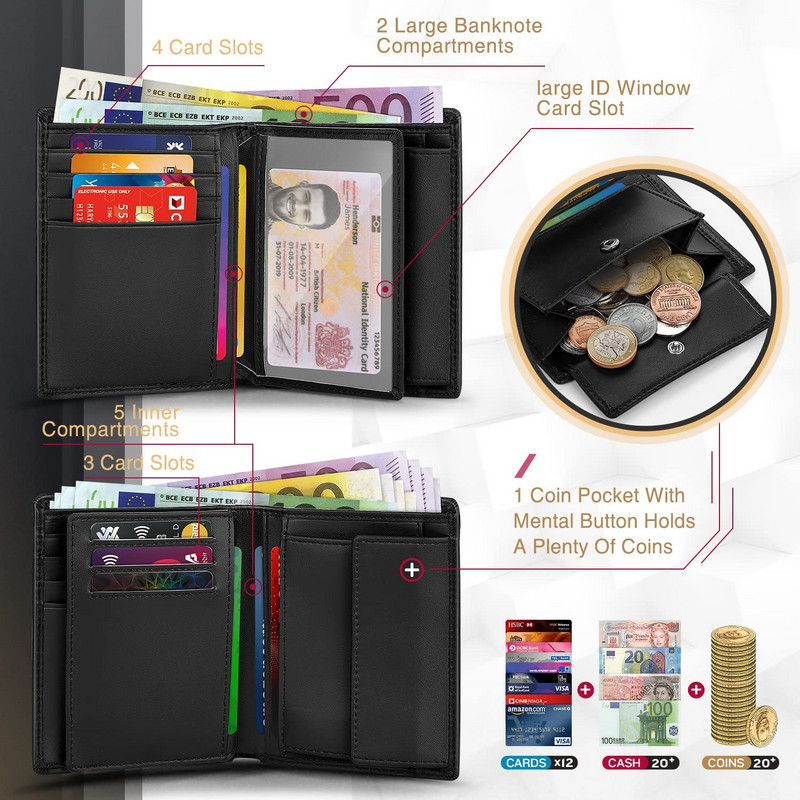 „Teehon 2021“ elegantiška madinga piniginė vyrams odos monetų kišeninis kortelių laikiklis piniginė RFID