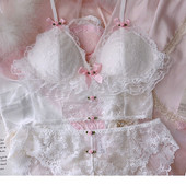 Wriufred Szexi tiszta vágy fehérnemű szettek felsőruházat vékony fehér csipke fehérnemű és bugyi öltöny aranyos acélgyűrű nélküli lány melltartó szett