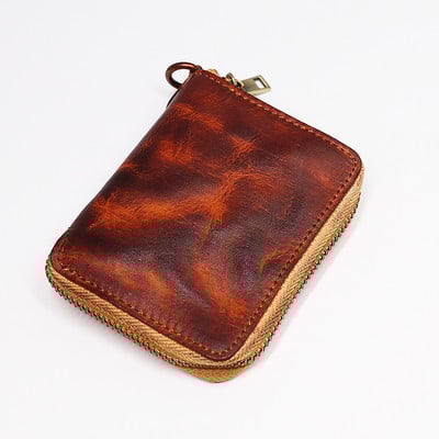 Nahast rahakott naistele Meeste Vintage käsitööna valmistatud lühike väike kahepoolne lukuga rahakott rahakott, meesterahvas koos münditaskuga