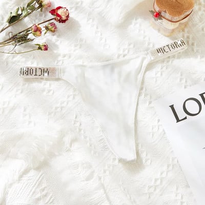 Σέξι γυναικεία δαντέλα Push Up Σετ σουτιέν Λευκό στρας bralette Letter Κομμάτια οικείο κοστούμι Κομψό γυναικείο εσώρουχο