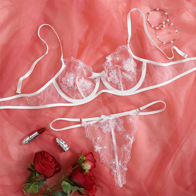 „Mulherelfo“ egzotiškas puošnus apatinio trikotažo komplektas, moteriškas seksualus apatinio trikotažo rinkinys Jausmingas nėrinių siuvinėjimas „Bralette“ permatomas liemenėlės ir kelnaičių rinkinys