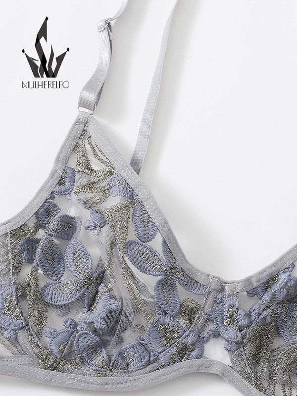 Mulherelfo eksotiski grezni sieviešu apakšveļas komplekti, jutekliski mežģīņu izšuvumi Bralette caurspīdīgi krūštura un biksīšu komplekti
