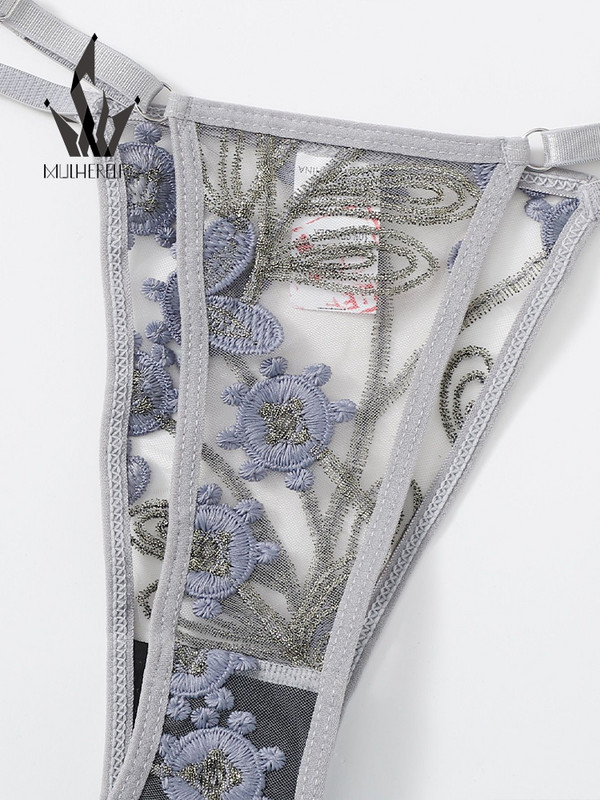 Mulherelfo eksotiski grezni sieviešu apakšveļas komplekti, jutekliski mežģīņu izšuvumi Bralette caurspīdīgi krūštura un biksīšu komplekti