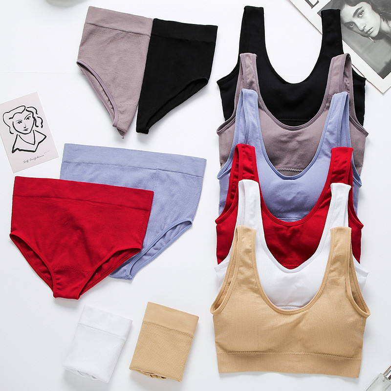 Moteriškas besiūlių liemenėlių rinkinys Seksualios kelnaitės su aukštu juosmeniu, be laidų, apatinis trikotažas be nugarų, belaidis apatinis trikotažas, medvilninis moteriškas apatinis trikotažas