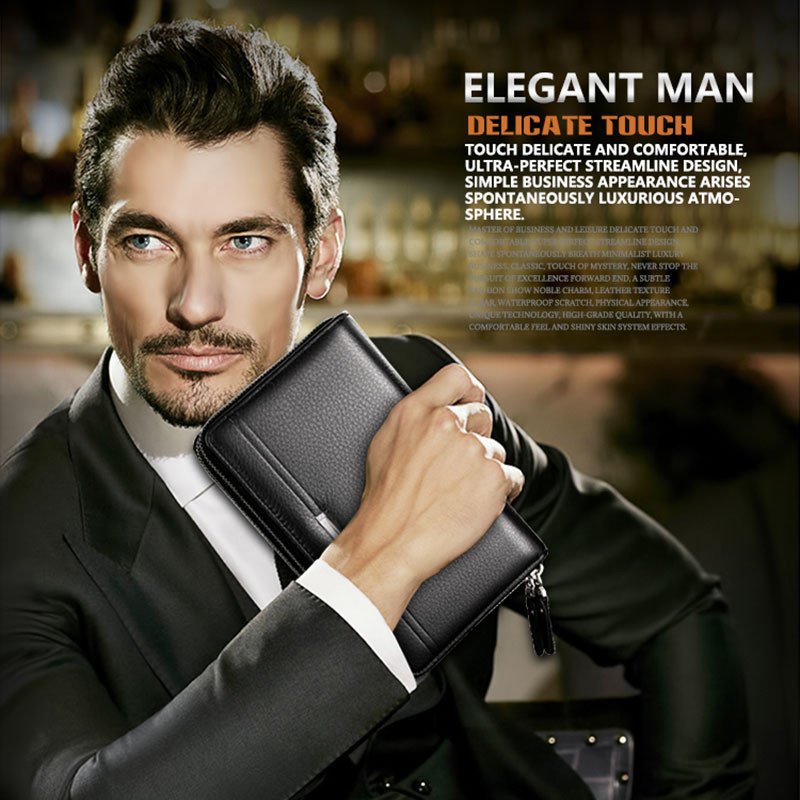 Prabangaus prekės ženklo vyriškas sankabos krepšys Madinga ilga piniginė vyriška odinė dvigubo užtrauktuko verslo piniginė Juoda ruda laisvalaikio vyriškas patogus pinigų krepšys