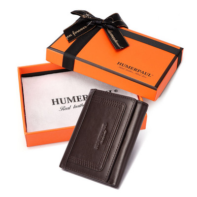 HUMERPAUL nahast meeste rahakotid RFID-d blokeerivad minikaardihoidjad Luksuslik kolmekordne lühike siduriga rahakott koos lukuga mündikotiga