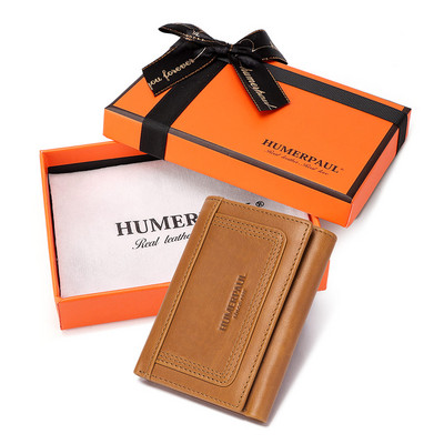 HUMERPAUL nahast meeste rahakotid RFID-d blokeerivad minikaardihoidjad Luksuslik kolmekordne lühike siduriga rahakott koos lukuga mündikotiga