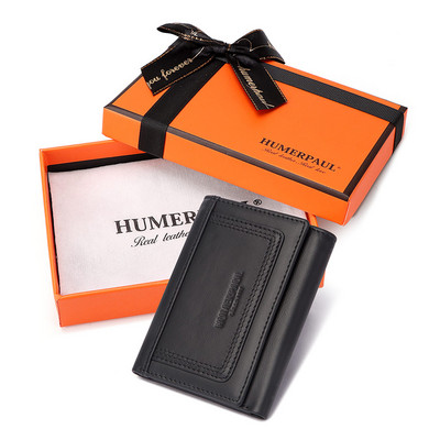 HUMERPAUL nahast meeste rahakotid RFID-d blokeerivad minikaardihoidjad Luksuslik kolmekordne lühike siduriga rahakott koos lukuga mündikotiga