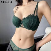 Prekės ženklo Hot Sexy Liemenėlės Kelnaitės Rinkiniai Stori apatiniai Moteriški Push-Up Liemenėlės BCD Cup Mados Liemenėlė Žalias apatinis trikotažas Gather Deep V