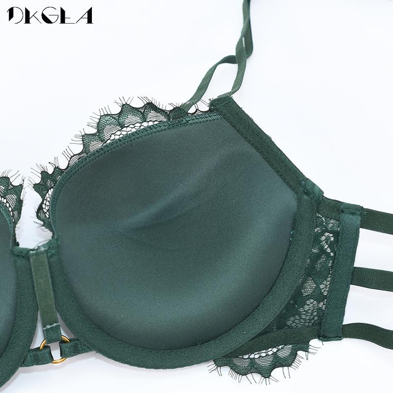 Prekės ženklo Hot Sexy Liemenėlės Kelnaitės Rinkiniai Stori apatiniai Moteriški Push-Up Liemenėlės BCD Cup Mados Liemenėlė Žalias apatinis trikotažas Gather Deep V