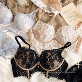 Szexi csipke kis mellek Push Up bambusz faszén bralette bugyi vastag fehérnemű szett Állítható melltartó szempilla csipke diák intimek