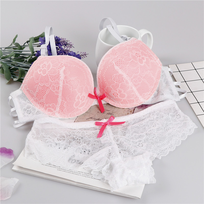 Sexy Deep apatinio trikotažo liemenėlių rinkinys Gražus nugaros lenceria bielizna damska komplety Cup AB nėrinių viršutinis rožinis nėriniuotas apatinių komplektas