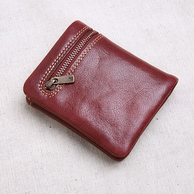 AETOO Мини портмоне за мъже и жени, ръчно изработена кожа, ултратънък, мек кожен портфейл, кожен портфейл с първи слой, къса катарама с цип