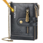 CEXIKA Ingyenes gravírozás Egyedi név Férfi Lánctárcák Rövid cipzáras érme zseb pénztárca Pénztárcák Carteira Masculina Couro Hombre