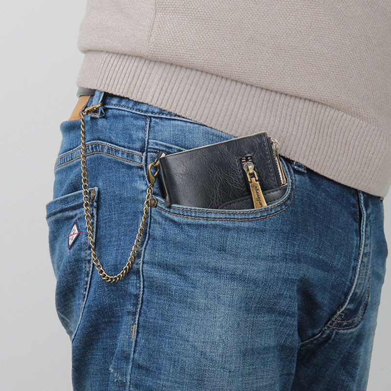 CEXIKA Ingyenes gravírozás Egyedi név Férfi Lánctárcák Rövid cipzáras érme zseb pénztárca Pénztárcák Carteira Masculina Couro Hombre