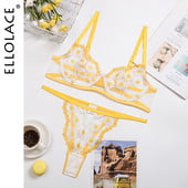 Ellolace lilleline pesukomplekt kollane naiste aluspesu Erootiline pesu läbipaistev rinnahoidja komplekt luudega rinnahoidja Seksikas pitsist aluspesu