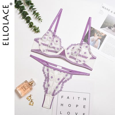 Ellolace lilleline pesukomplekt kollane naiste aluspesu Erootiline pesu läbipaistev rinnahoidja komplekt luudega rinnahoidja Seksikas pitsist aluspesu