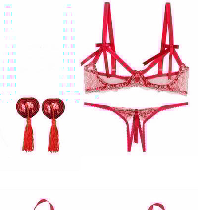 Uus lahtiste jalgevahepükstega aluspesukomplekt naiste pesu Seksikas võrgutamispesu lahtiste rindadega, väikeste rindadega Push Up rinnahoidja