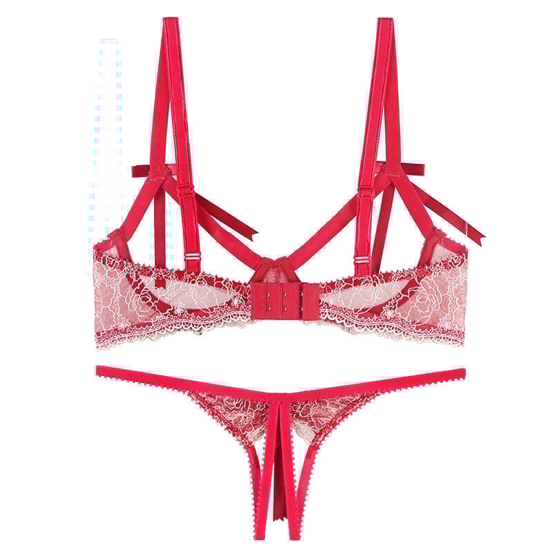 Uus lahtiste jalgevahepükstega aluspesukomplekt naiste pesu Seksikas võrgutamispesu lahtiste rindadega, väikeste rindadega Push Up rinnahoidja