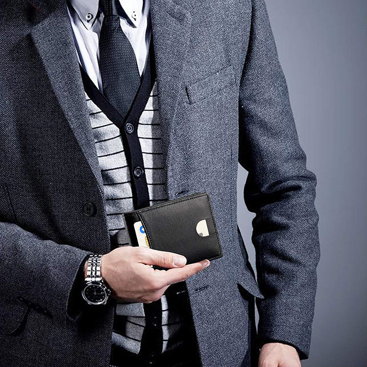 Muški, poslovni novčanik od  kože, držač kreditne kartice, muški ultratanki mini novčanik za muškarce protiv krađe koji blokira RFID