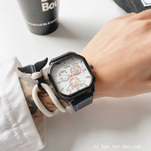 Meeste vabaaja käekell kandilise sihverplaadi ja ökonahast rihmaga