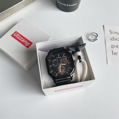 Meeste vabaaja käekell kandilise sihverplaadi ja ökonahast rihmaga