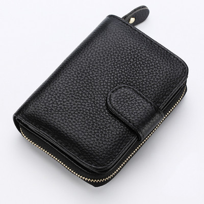 Ženski novčanik od kože, kratka dvostruka muška torbica, luksuzni novčanik za kartice, uniseks, crno-smeđi novčanik s patentnim zatvaračem