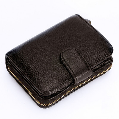 Ženski novčanik od kože, kratka dvostruka muška torbica, luksuzni novčanik za kartice, uniseks, crno-smeđi novčanik s patentnim zatvaračem
