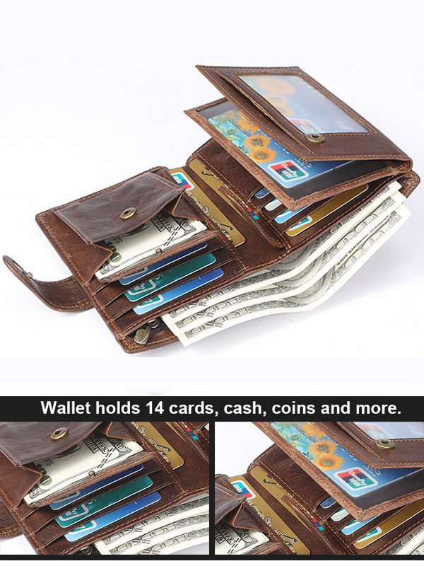 JCHENSJ Novčanici od kože za muškarce Raid novčanik velikog kapaciteta 14 utora za kartice Ležerna vintage muška torbica Džep za novčiće 2022.