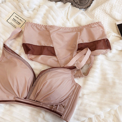 75-90 BC Cup női melltartó és bugyi szett Varrat nélküli fehérnemű Sifon Sima kontraszt színű női drót nélküli push up szexi fehérnemű