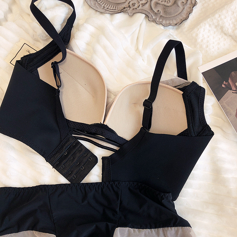 75-90 BC Cup női melltartó és bugyi szett Varrat nélküli fehérnemű Sifon Sima kontraszt színű női drót nélküli push up szexi fehérnemű