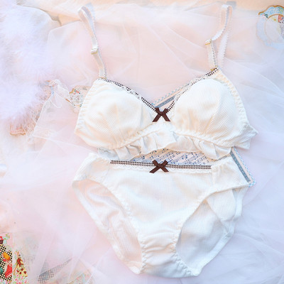 Japoniškų liemenėlių kelnaičių rinkinys Lolita Moteriškas Push Up Liemenėlė Madingi Medvilniniai apatiniai raukiniai Nėriniai kelnaitės Moteriškas seksualus apatinio trikotažo rinkinys