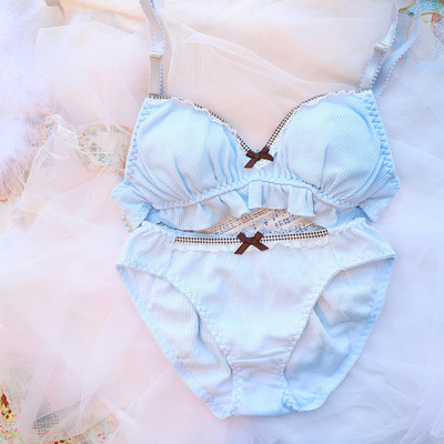 Japoniškų liemenėlių kelnaičių rinkinys Lolita Moteriškas Push Up Liemenėlė Madingi Medvilniniai apatiniai raukiniai Nėriniai kelnaitės Moteriškas seksualus apatinio trikotažo rinkinys