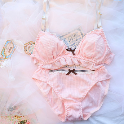 Japoniškų liemenėlių kelnaičių rinkinys Lolita Moteriškas Push Up Liemenėlė Madingi Medvilniniai apatiniai raukiniai Nėriniai kelnaitės Moteriškas seksualus apatinio trikotažo rinkinys