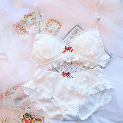 Japoniškų liemenėlių kelnaičių rinkinys Lolita Moteriškas Push Up Liemenėlė Madingi Medvilniniai apatiniai raukiniai Nėriniai kelnaitės Moteriškas seksualus apatinio trikotažo rinkinys