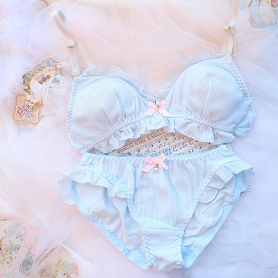 Japoniškų liemenėlių kelnaičių rinkinys Lolita Moteriškas Push Up Liemenėlė Madingi Medvilniniai apatiniai raukiniai Nėriniai kelnaitės Moteriškas seksualus apatinio trikotažo rinkinys